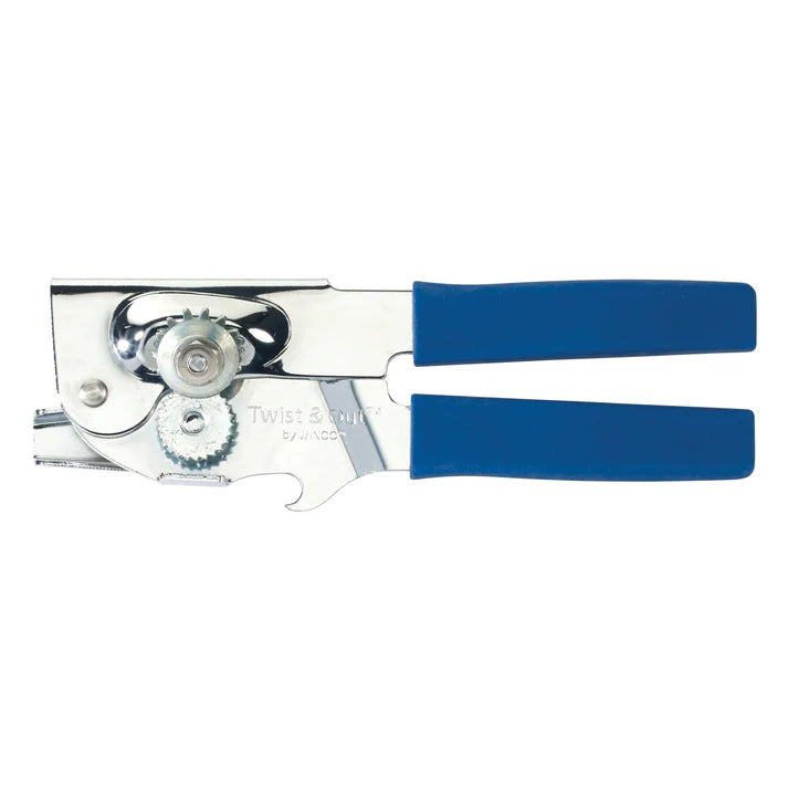 Abrelatas portátil cromado de 7" con sistema de giro y apertura WINCO CO-901