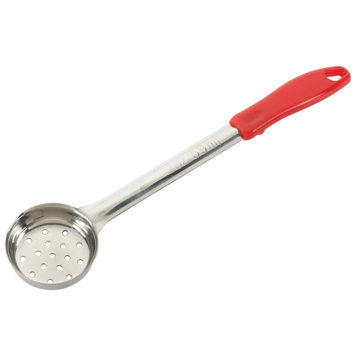 Dosificador de acero inoxidable de una sola pieza - perforado con mango rojo de 2 oz WINCO FPP-2