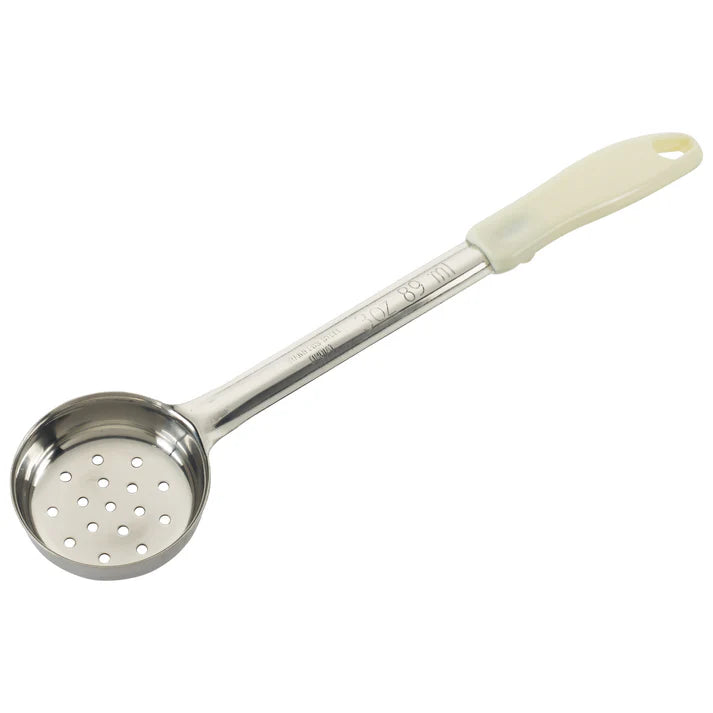 Dosificador de acero inoxidable de una sola pieza - perforado con mango blanco de 3 oz WINCO FPP-3