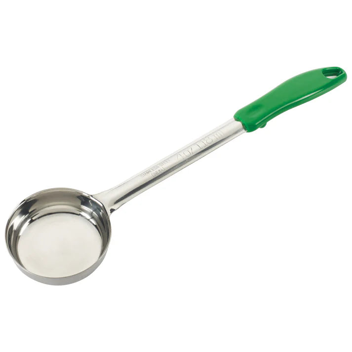 Dosificadores de acero inoxidable de una sola pieza con mango verde de 4 oz WINCO FPS-4