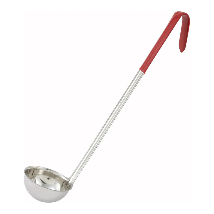 Cucharón de acero inoxidable con mango rojo de 2 oz WINCO LDC-2