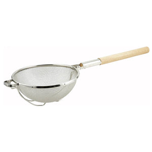Colador doble de malla fina reforzada de 26,7 cm (10-1/2") con mango redondo WINCO MST-1010D