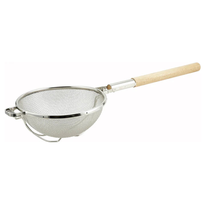 Colador doble de malla fina reforzada de 26,7 cm (10-1/2") con mango redondo WINCO MST-1010D