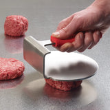 Prensa para hamburguesas de acero inoxidable 18/8 de una sola pieza  con funda de silicona roja WINCO SWS-6