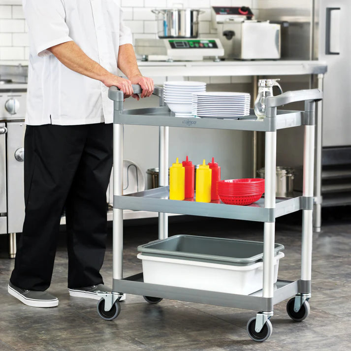 Carrito de servicio de 3 niveles con frenos Cap. 150kg - Gris WINCO UC-2415G