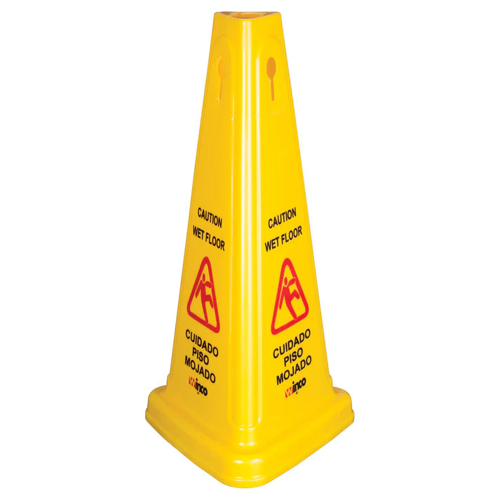 Señal de advertencia de piso mojado, en forma de cono, amarilla WINCO WCS-27T